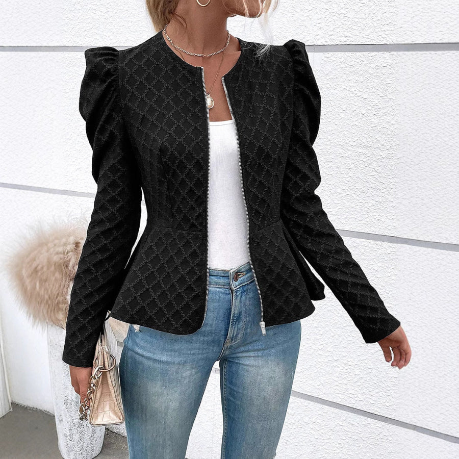 Zip Up Puff Sleeve Jacket Apparel and Accessories