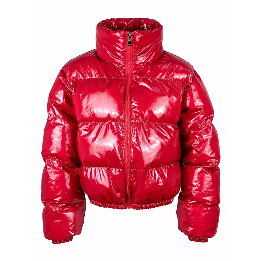 Zip Up Puffer Jacket Burgundy / S Apparel and Accessories