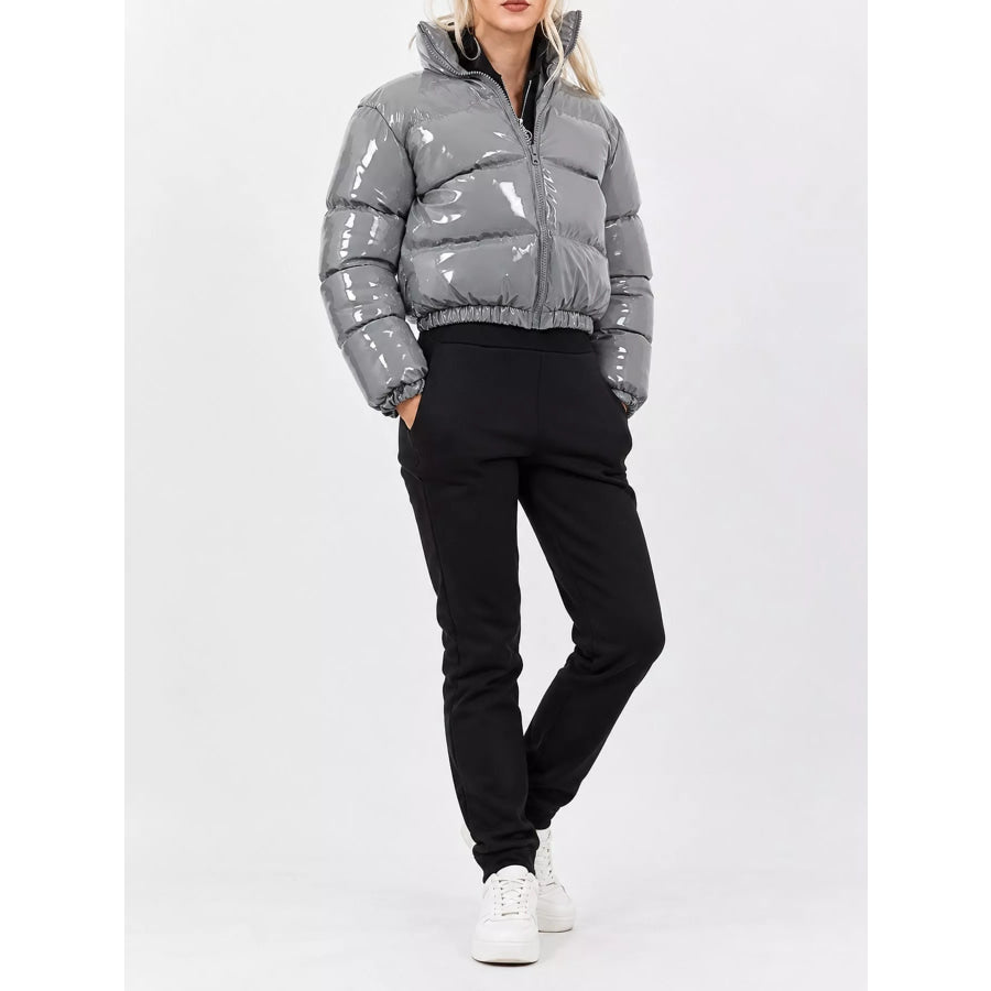 Zip Up Puffer Jacket Gray / S Apparel and Accessories