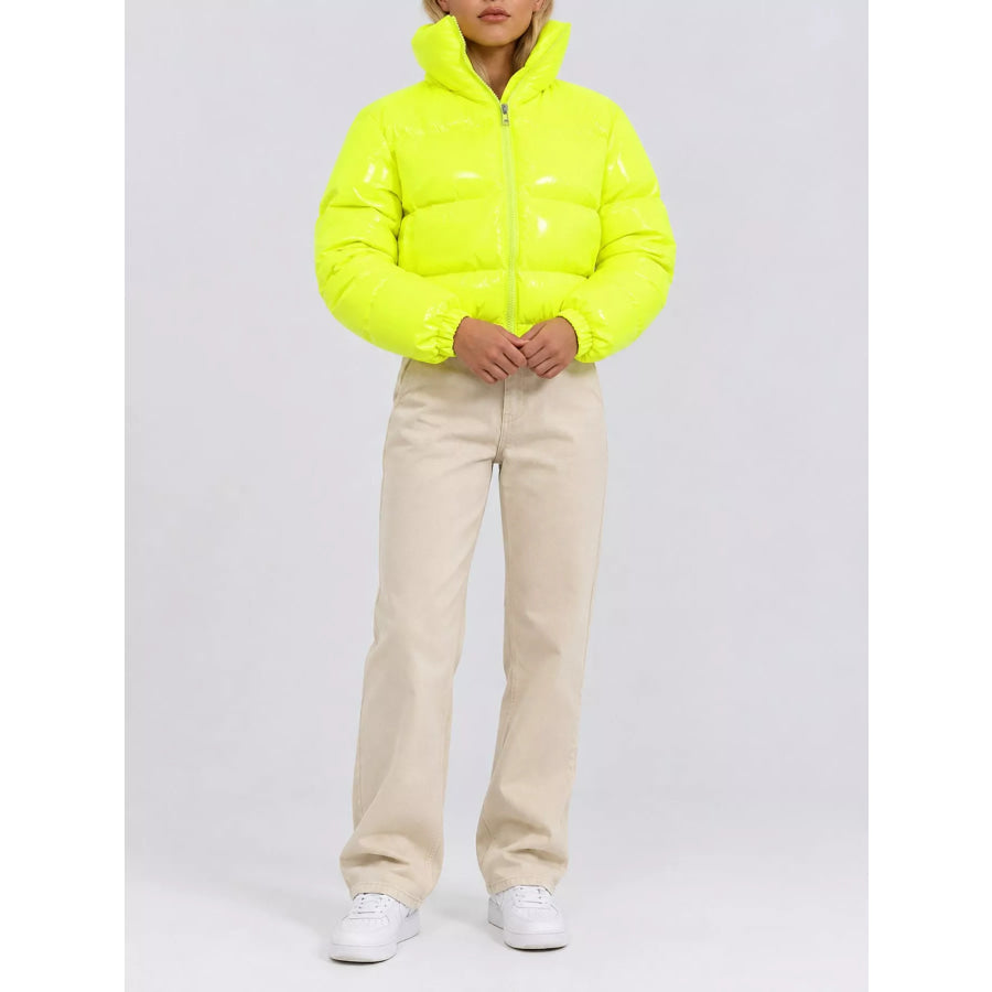Zip Up Puffer Jacket Neon Yellow / S Apparel and Accessories