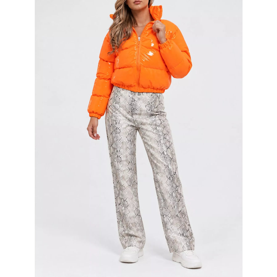 Zip Up Puffer Jacket Orange / S Apparel and Accessories