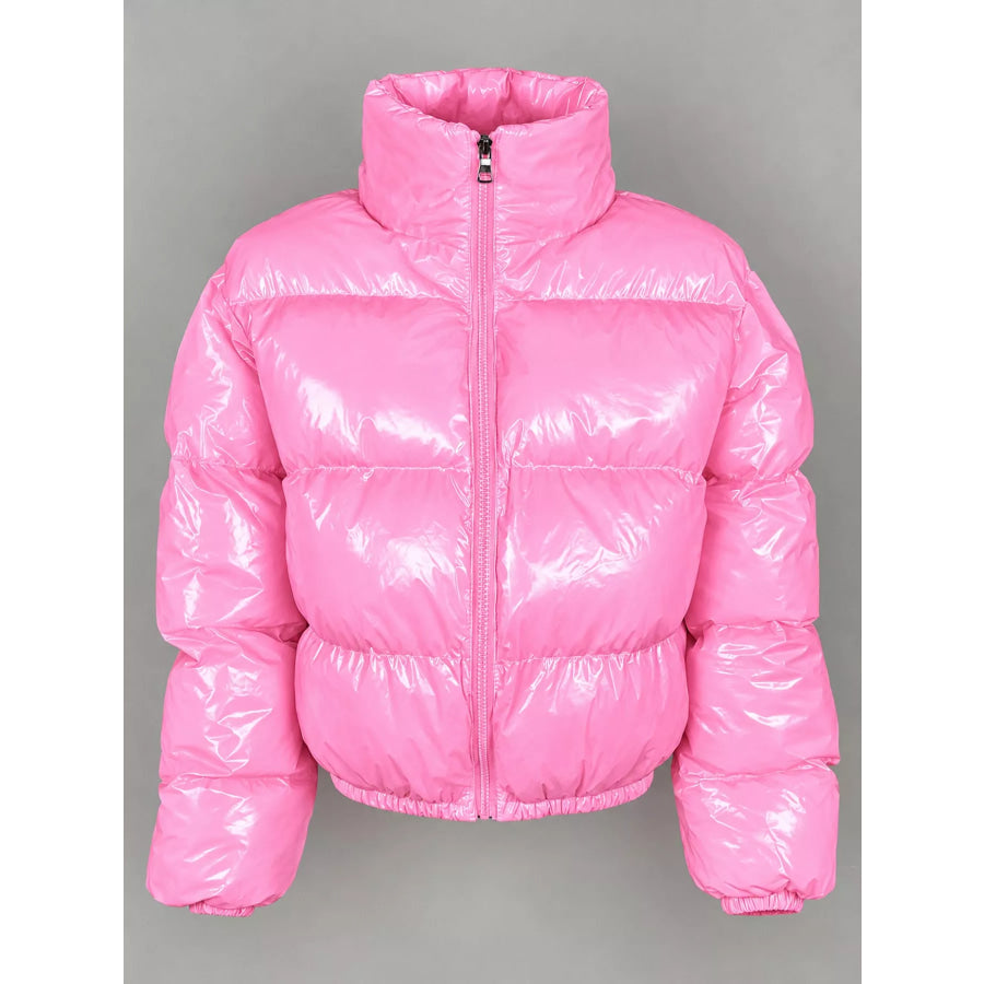 Zip Up Puffer Jacket Pink / S Apparel and Accessories