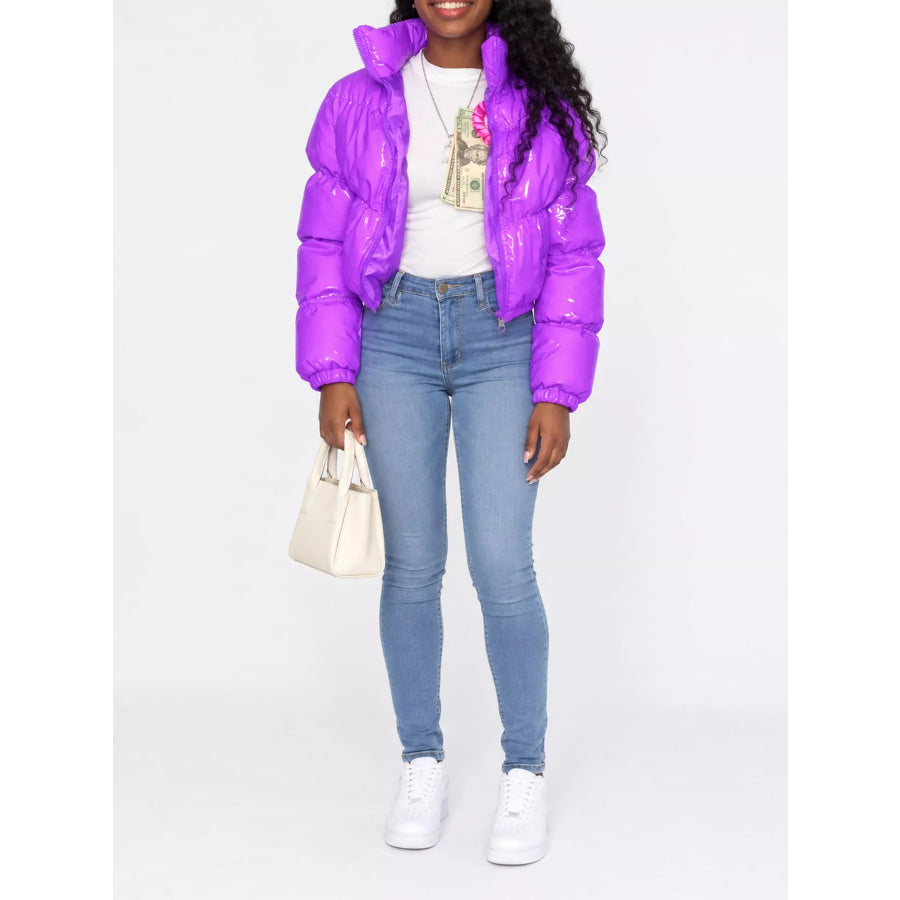 Zip Up Puffer Jacket Purple / S Apparel and Accessories