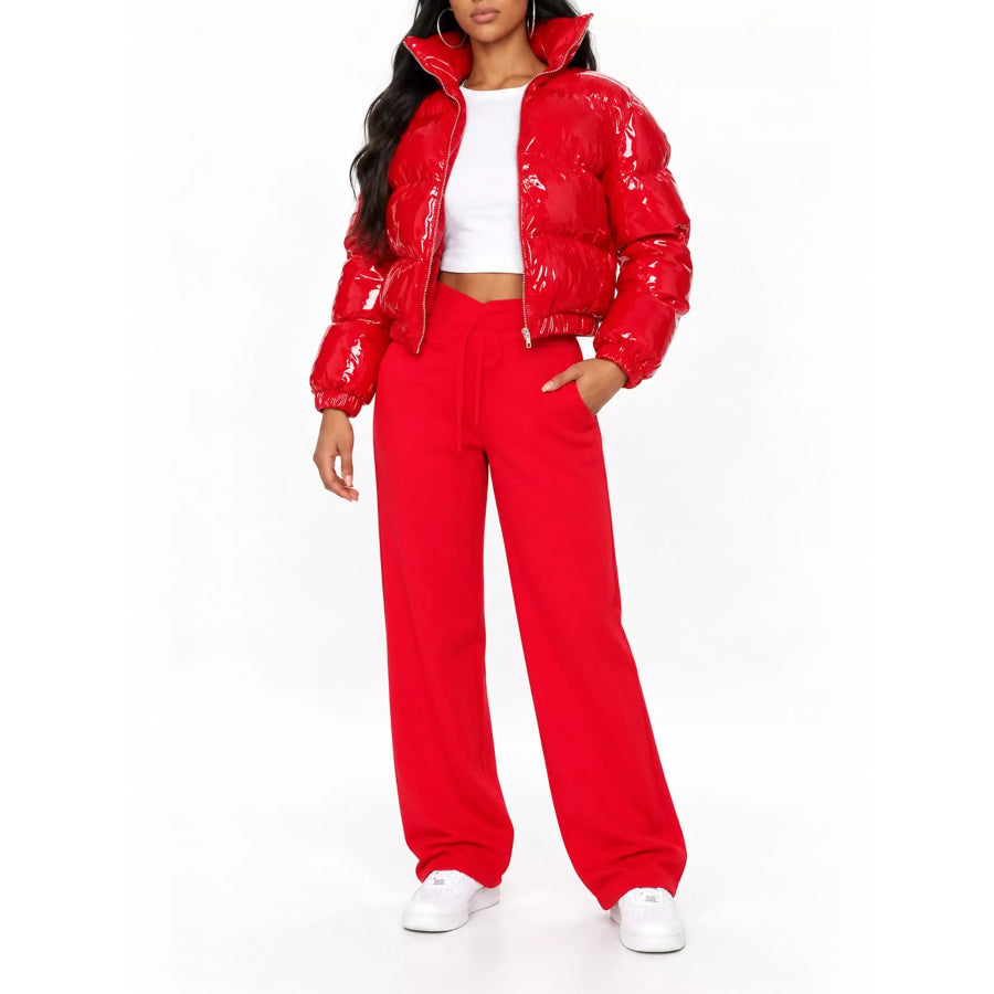Zip Up Puffer Jacket Red / S Apparel and Accessories