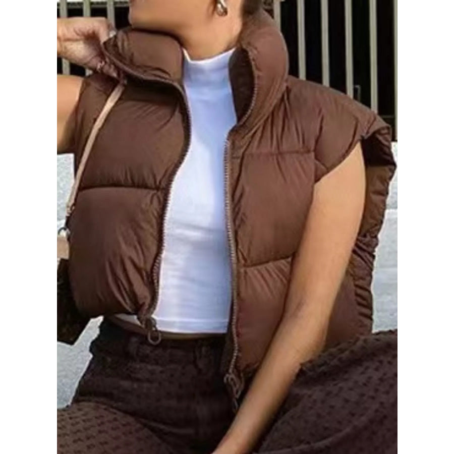 Zip-Up Puffer Vest Coat Coffee / M Apparel and Accessories