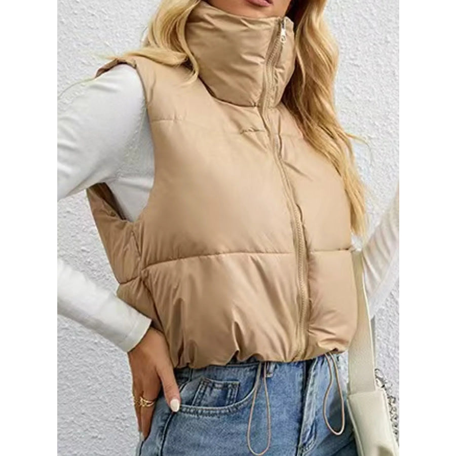 Zip-Up Puffer Vest Coat Khaki / M Apparel and Accessories