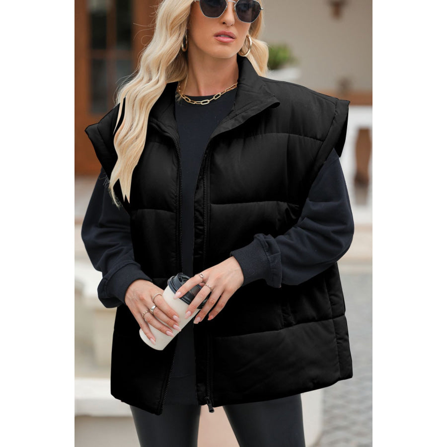 Zip Up Puffer Vest Coat with Pockets Apparel and Accessories