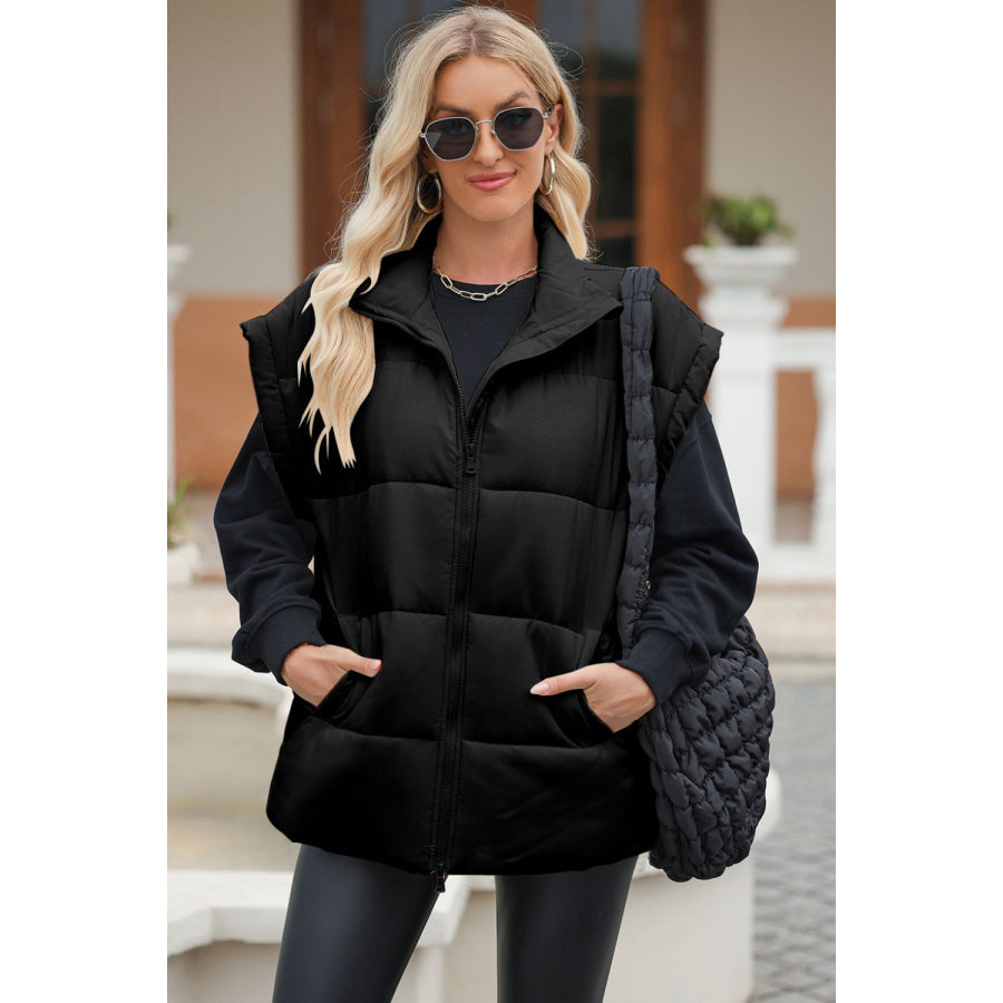 Zip Up Puffer Vest Coat with Pockets Apparel and Accessories