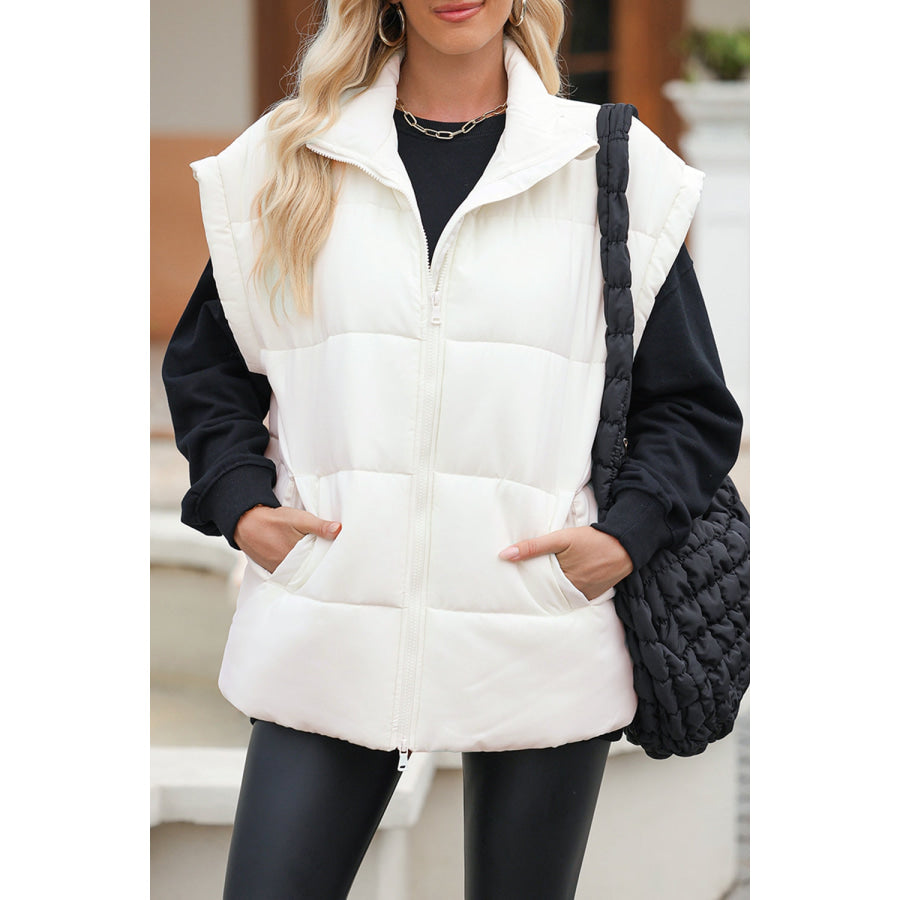 Zip Up Puffer Vest Coat with Pockets Apparel and Accessories