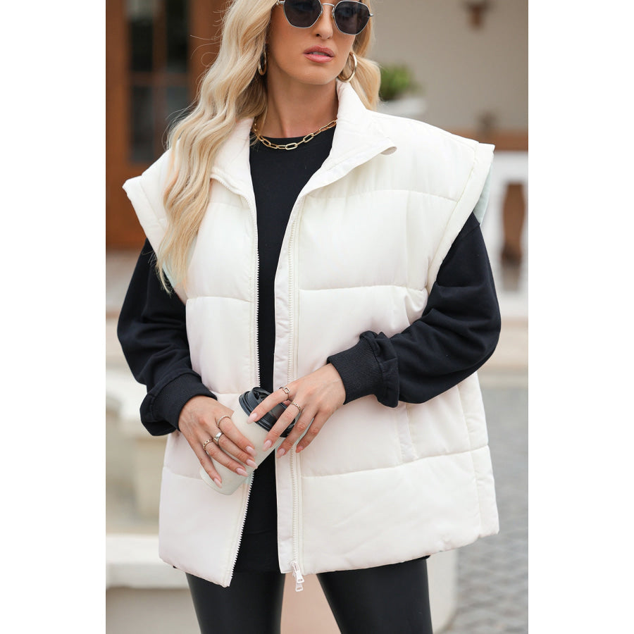 Zip Up Puffer Vest Coat with Pockets Apparel and Accessories