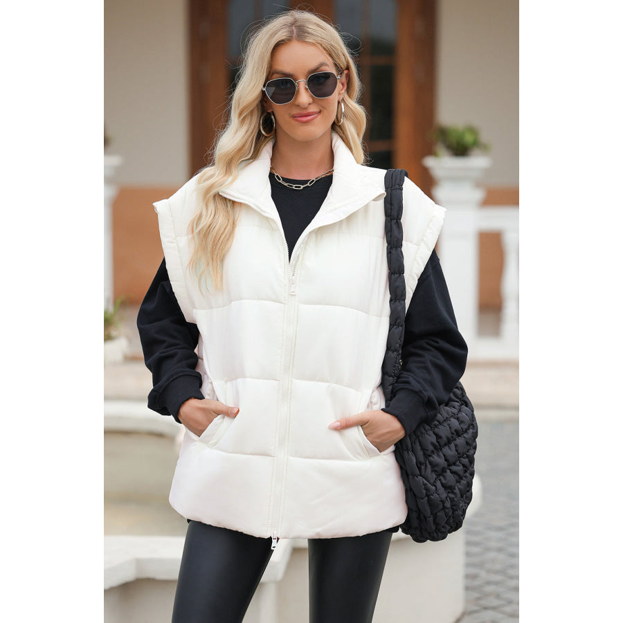 Zip Up Puffer Vest Coat with Pockets Apparel and Accessories