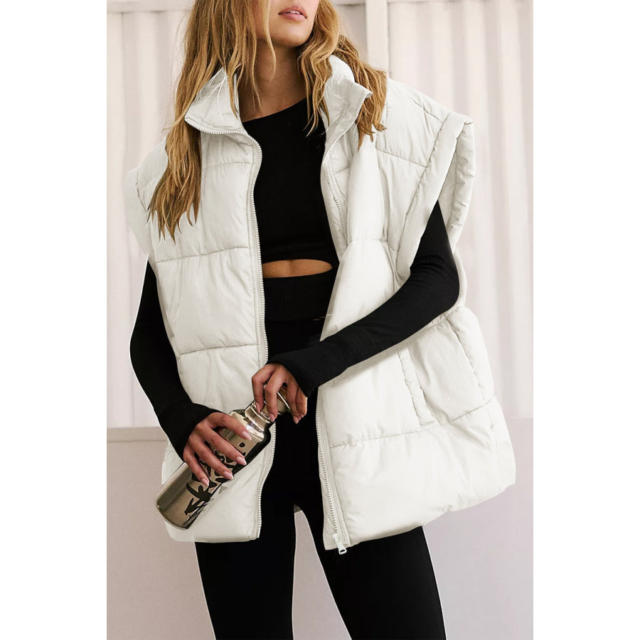 Zip Up Puffer Vest Coat with Pockets White / S Apparel and Accessories