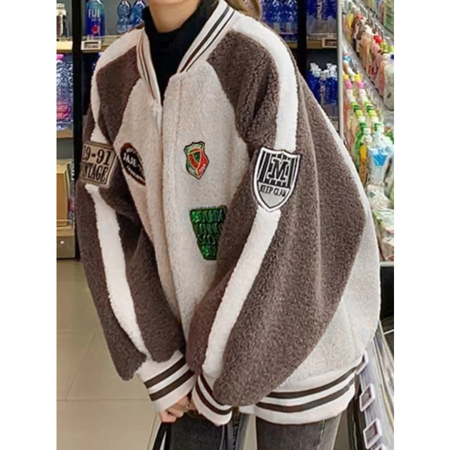 Zip Up Raglan Sleeve Fleece Jacket Khaki / One Size Apparel and Accessories