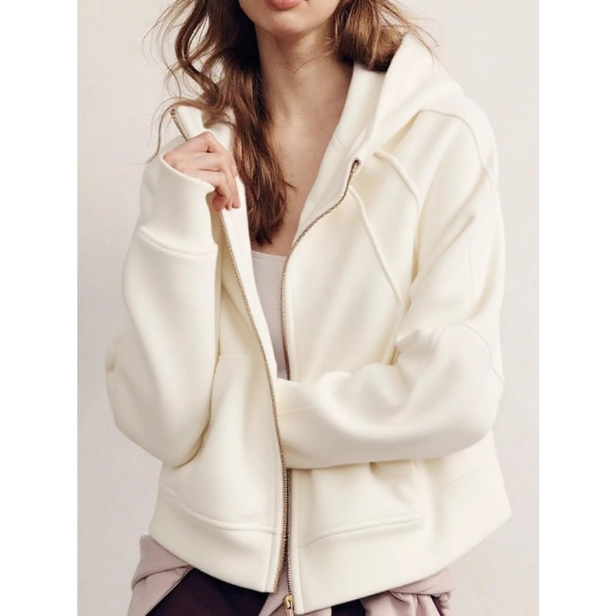 Zip Up Raglan Sleeve Hoodie Ivory-Gold Zipper Spring And Fall / S Apparel Accessories