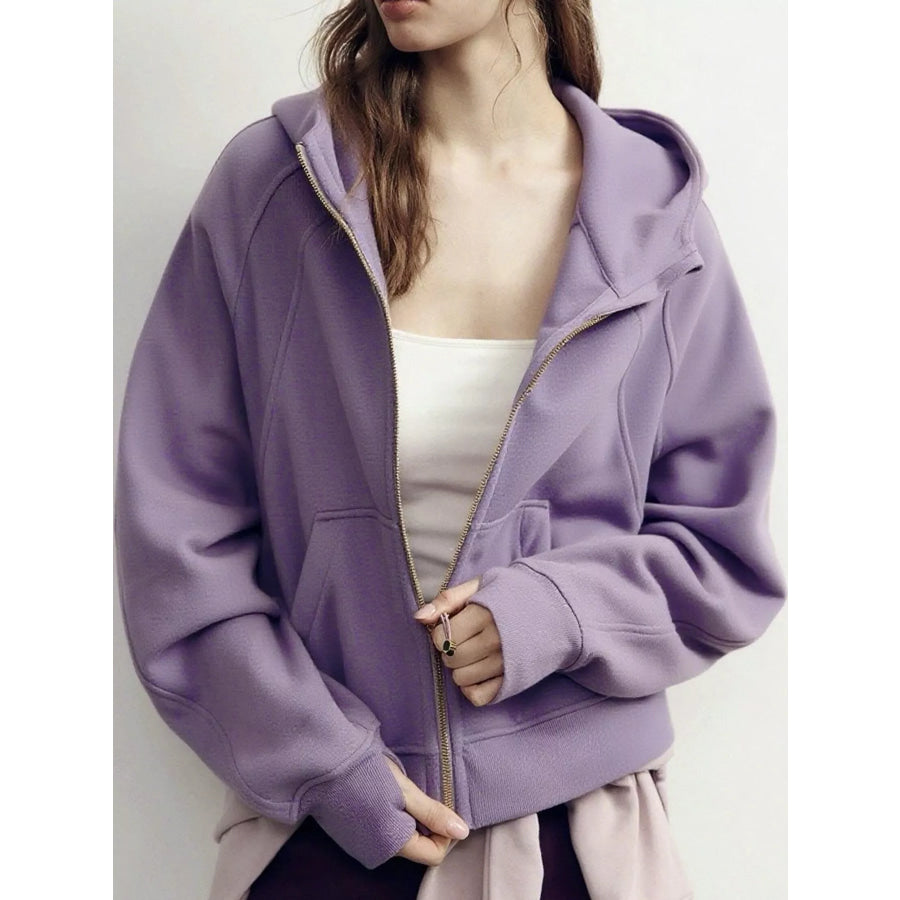 Zip Up Raglan Sleeve Hoodie Smoky Purple-Gold Zipper Spring And Fall / S Apparel Accessories