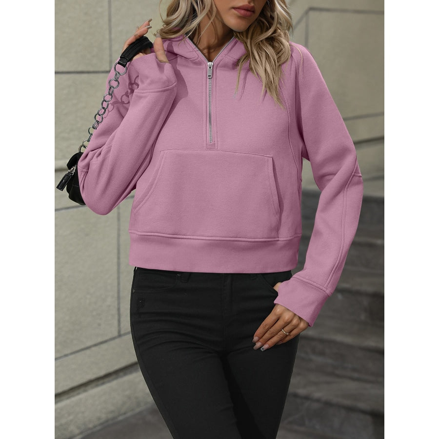 Zip-Up Raglan Sleeve Hoodie with Pocket Dusty Pink / S