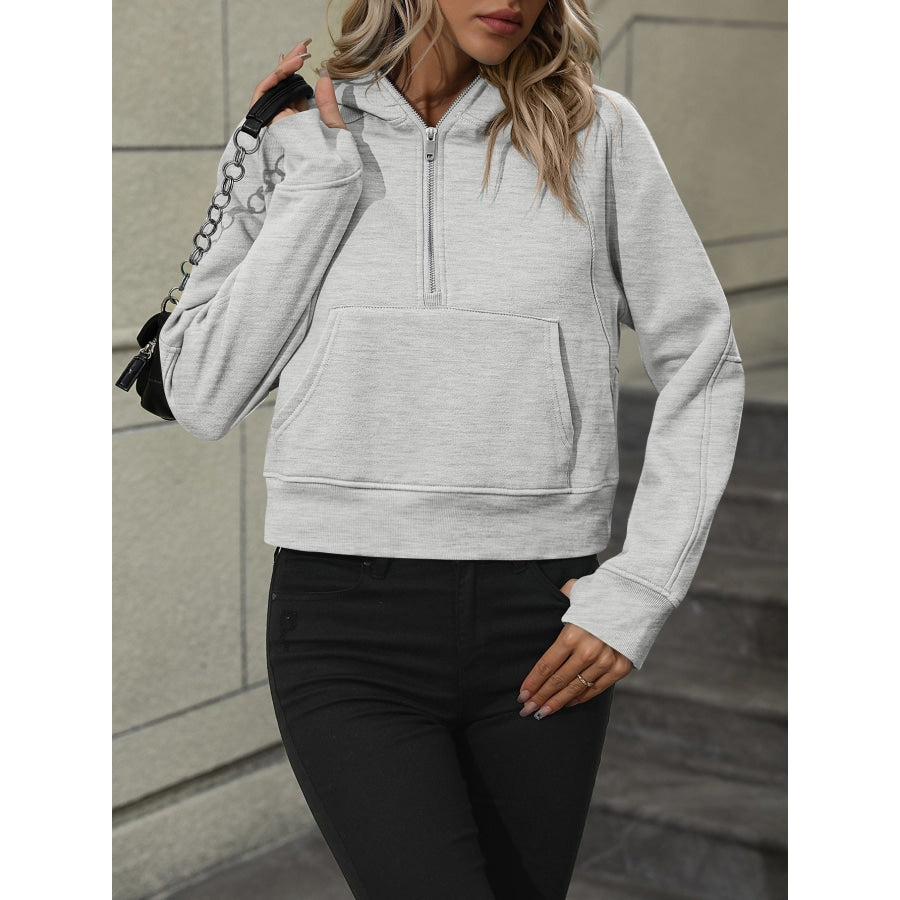 Zip-Up Raglan Sleeve Hoodie with Pocket Light Gray / S