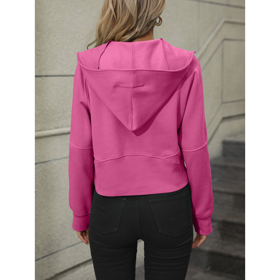 Zip-Up Raglan Sleeve Hoodie with Pocket Hot Pink / S