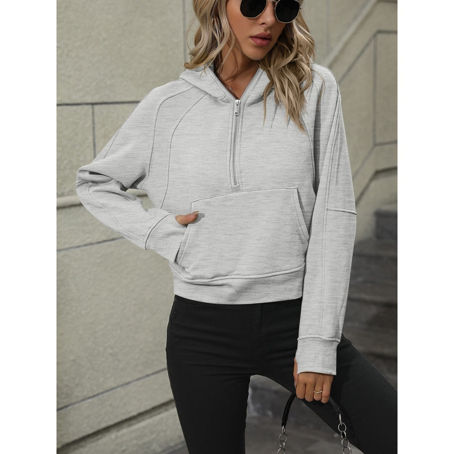 Zip-Up Raglan Sleeve Hoodie with Pocket