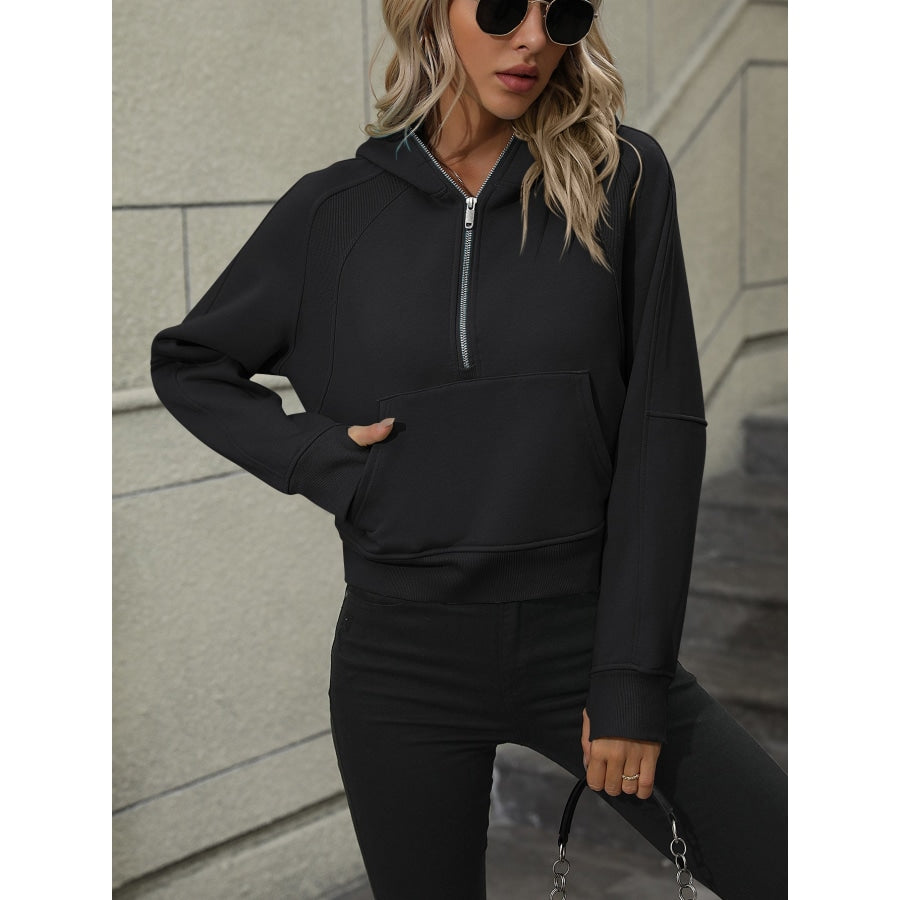 Zip-Up Raglan Sleeve Hoodie with Pocket