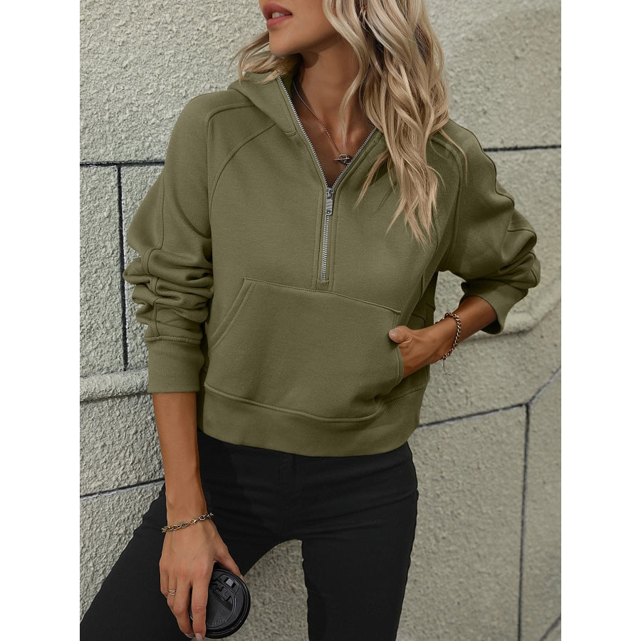 Zip-Up Raglan Sleeve Hoodie with Pocket