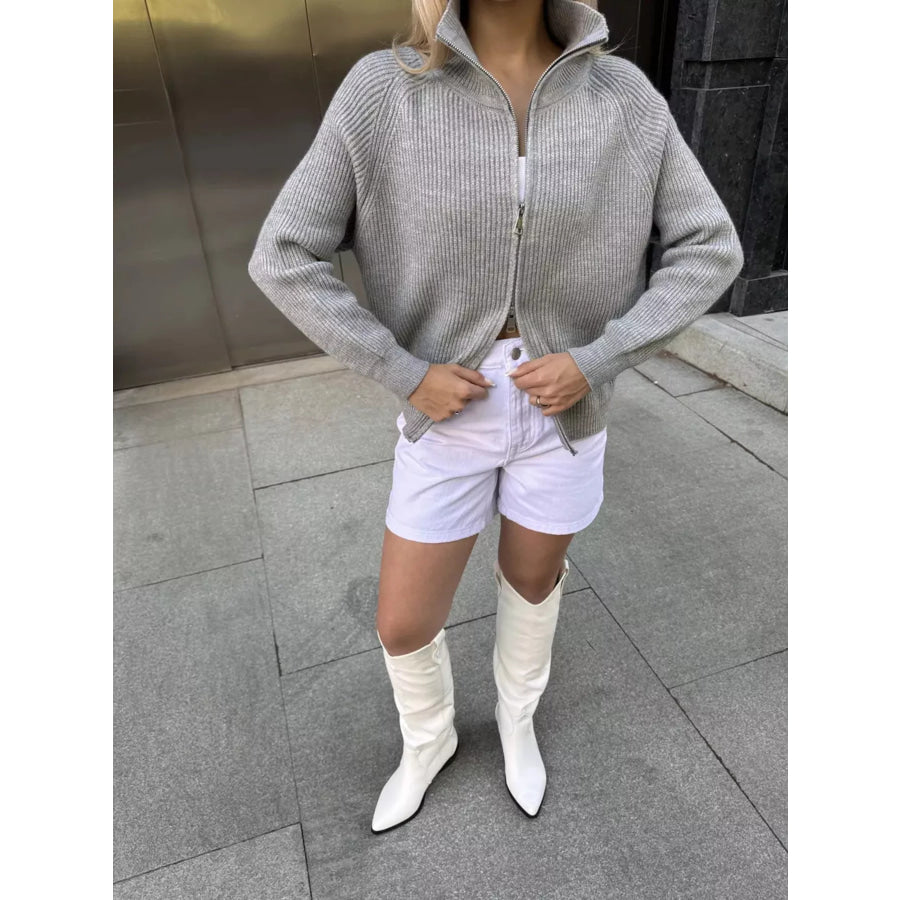 Zip-Up Ribbed Knit Cardigan Apparel and Accessories