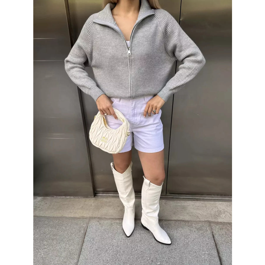 Zip-Up Ribbed Knit Cardigan Apparel and Accessories