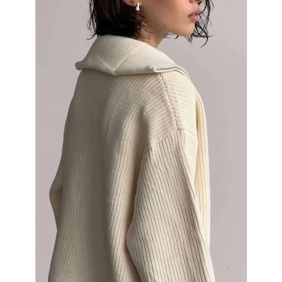 Zip-Up Ribbed Knit Cardigan Apparel and Accessories