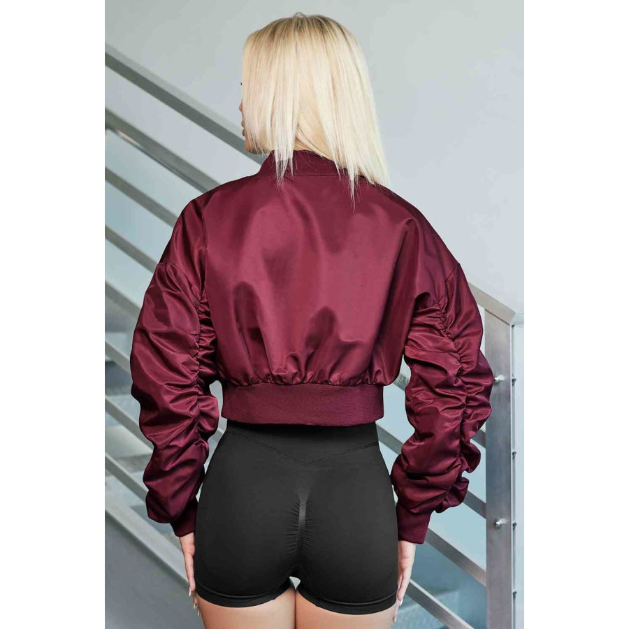 Zip-Up Ruched Cropped Jacket Deep Red / XS