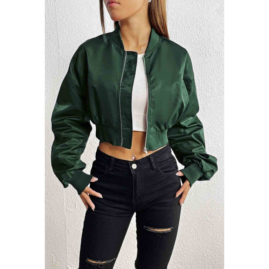 Zip-Up Ruched Cropped Jacket