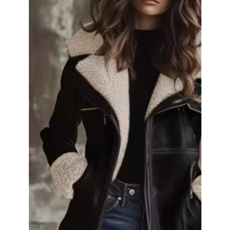 Zip Up Sherpa Leather Outerwear Apparel and Accessories