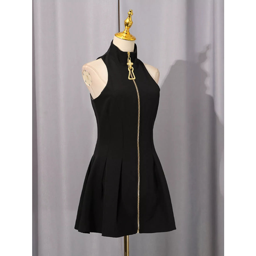 Zip Up Sleeveless Mini Dress Apparel and Accessories