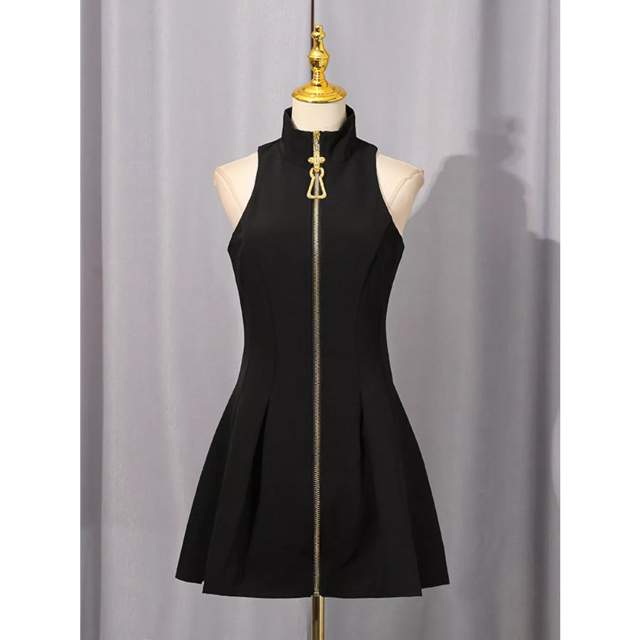 Zip Up Sleeveless Mini Dress Apparel and Accessories
