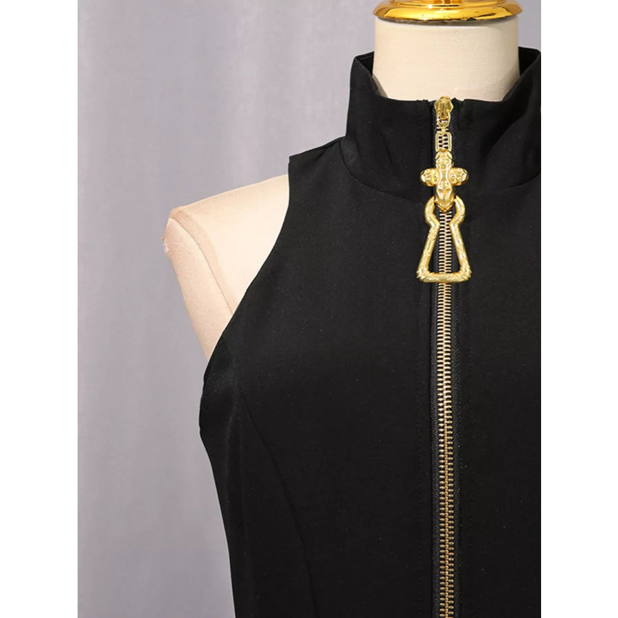 Zip Up Sleeveless Mini Dress Apparel and Accessories