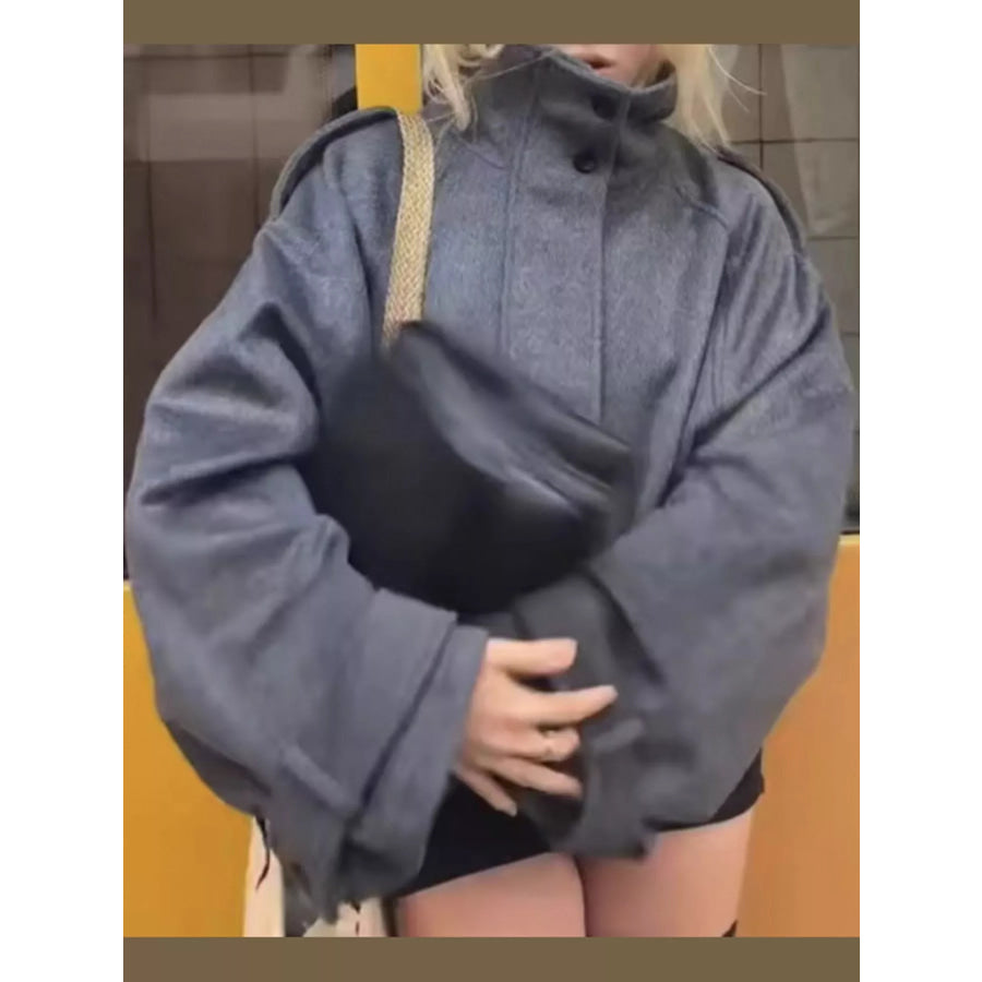 Zip Up Stand-Collar Jacket Gray / S Apparel and Accessories