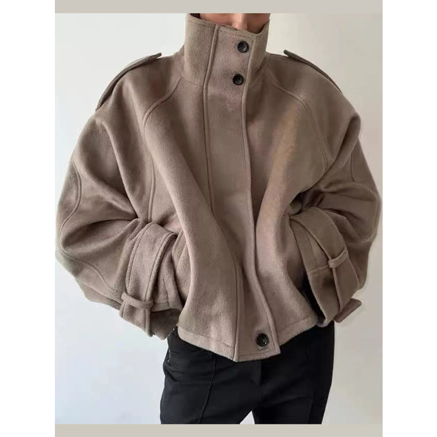 Zip Up Stand-Collar Jacket Khaki / S Apparel and Accessories