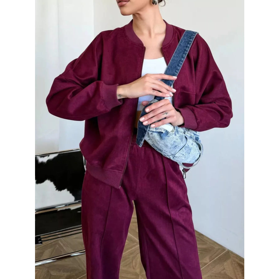 Zip Up Sweatshirt and Wide-Leg Pants Set Apparel and Accessories