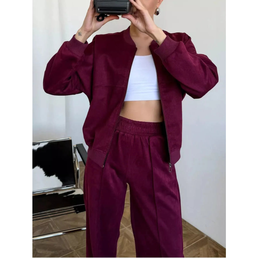 Zip Up Sweatshirt and Wide-Leg Pants Set Apparel and Accessories
