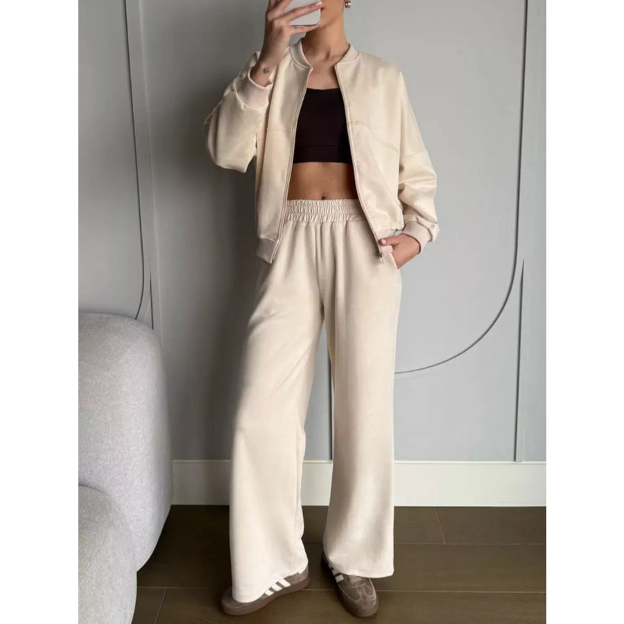 Zip Up Sweatshirt and Wide-Leg Pants Set Apparel and Accessories