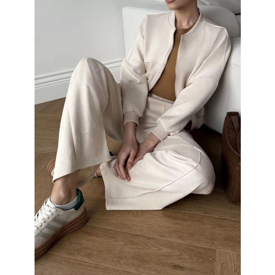 Zip Up Sweatshirt and Wide-Leg Pants Set Apparel and Accessories