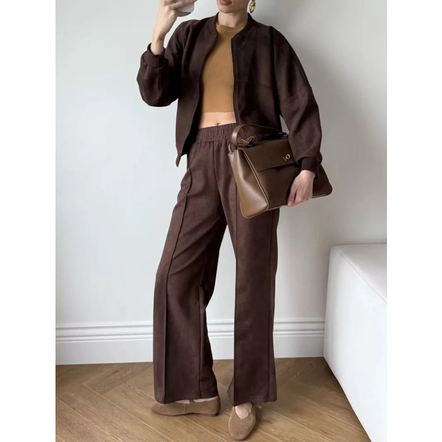 Zip Up Sweatshirt and Wide-Leg Pants Set Apparel and Accessories