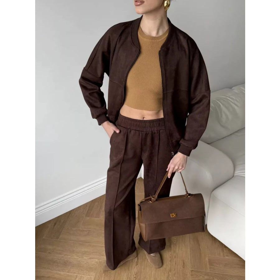 Zip Up Sweatshirt and Wide-Leg Pants Set Apparel and Accessories