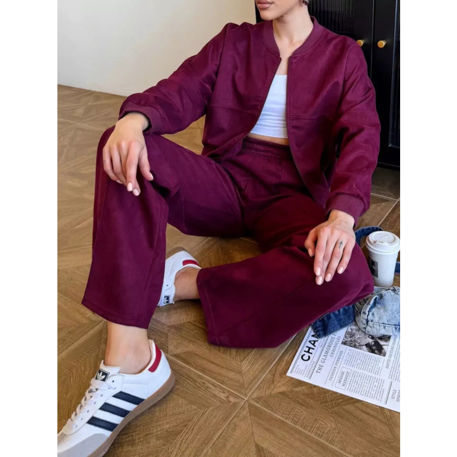 Zip Up Sweatshirt and Wide-Leg Pants Set Apparel and Accessories