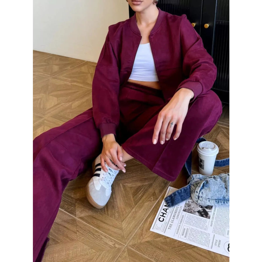 Zip Up Sweatshirt and Wide-Leg Pants Set Apparel and Accessories