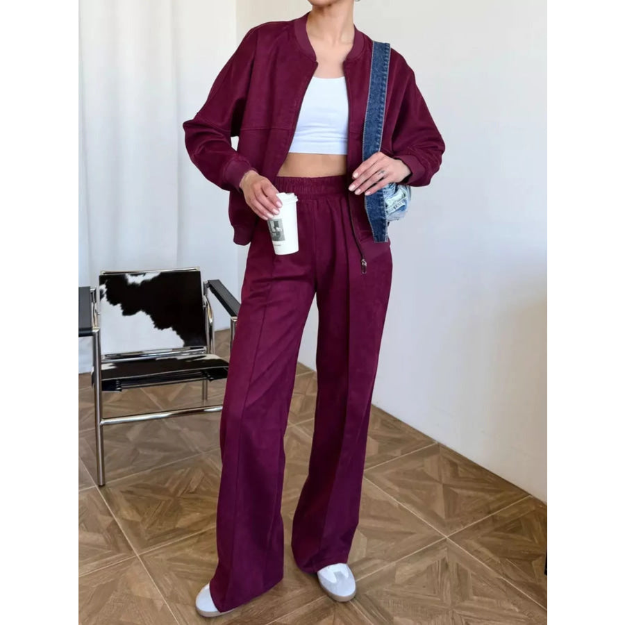 Zip Up Sweatshirt and Wide-Leg Pants Set Apparel and Accessories