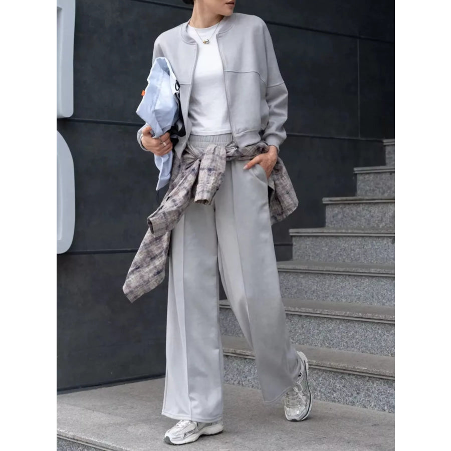Zip Up Sweatshirt and Wide-Leg Pants Set Apparel and Accessories