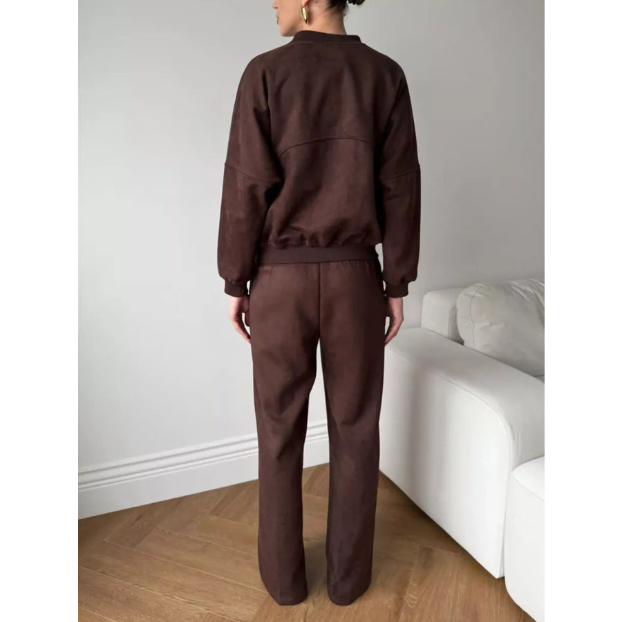 Zip Up Sweatshirt and Wide-Leg Pants Set Apparel and Accessories
