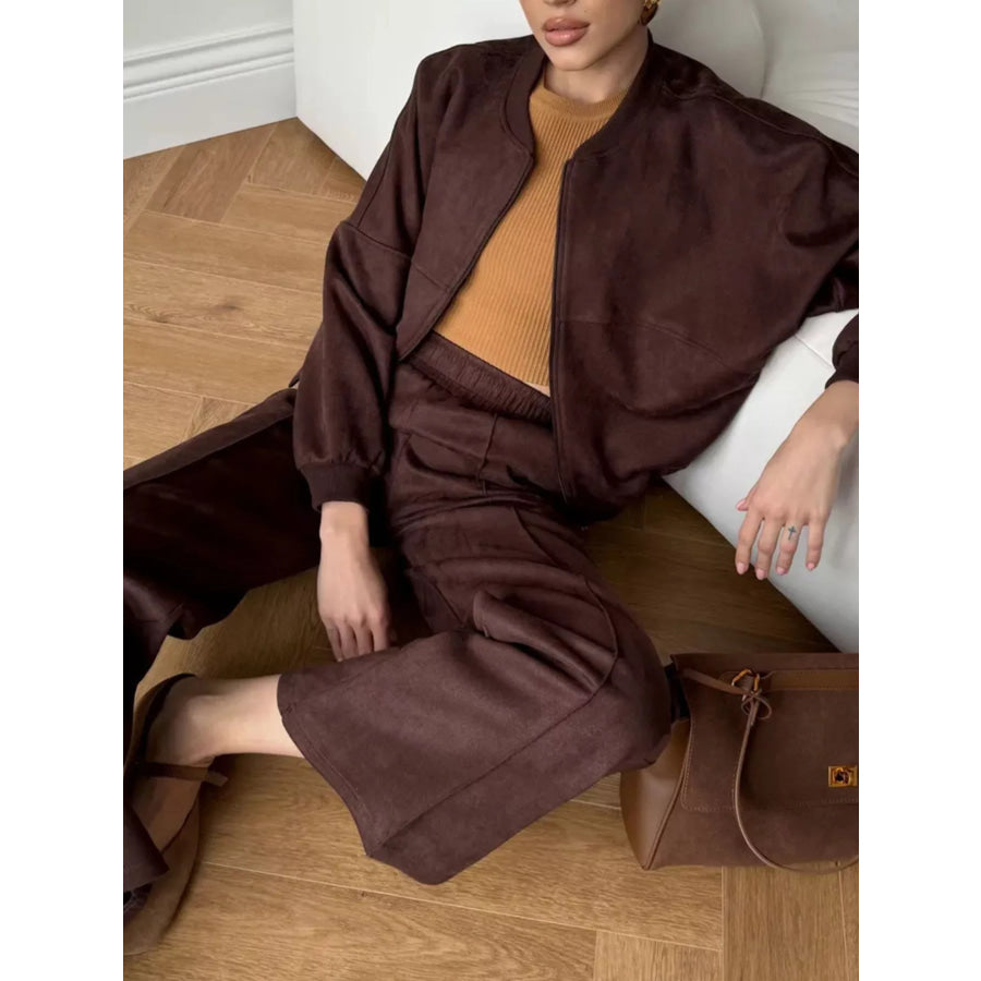 Zip Up Sweatshirt and Wide-Leg Pants Set Apparel and Accessories
