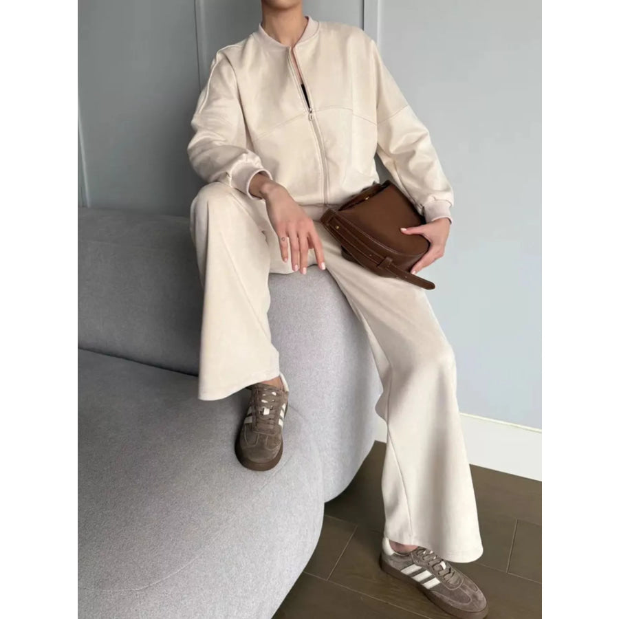 Zip Up Sweatshirt and Wide-Leg Pants Set Apparel and Accessories