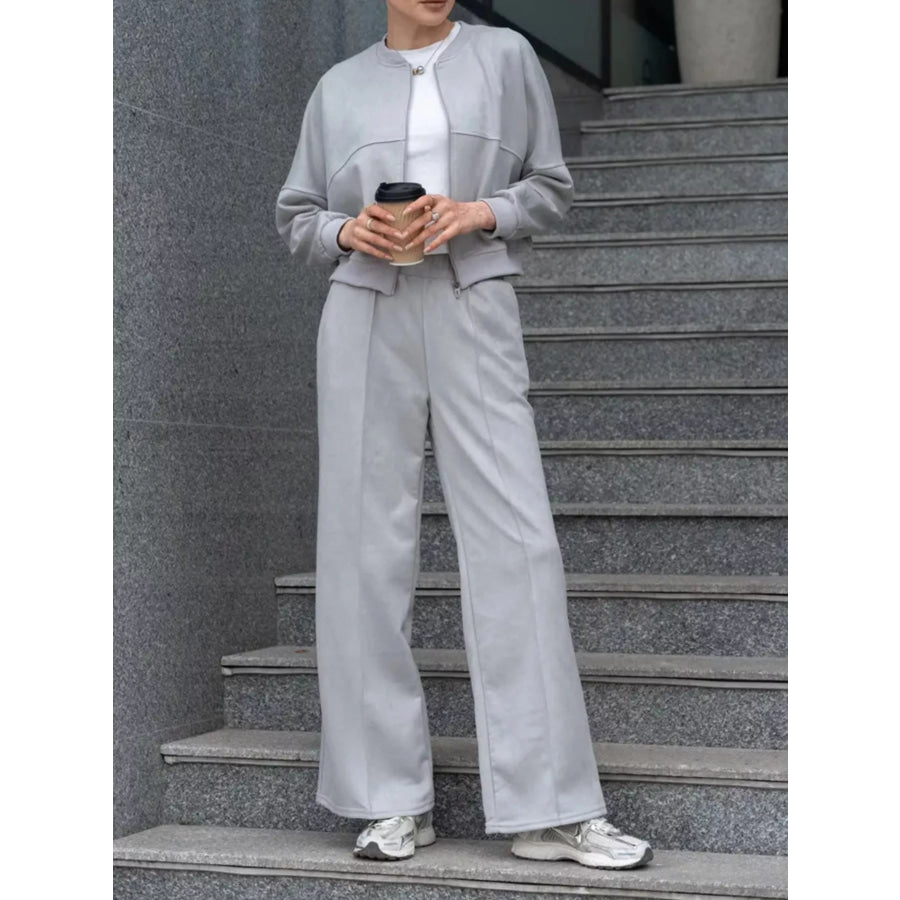 Zip Up Sweatshirt and Wide-Leg Pants Set Apparel and Accessories